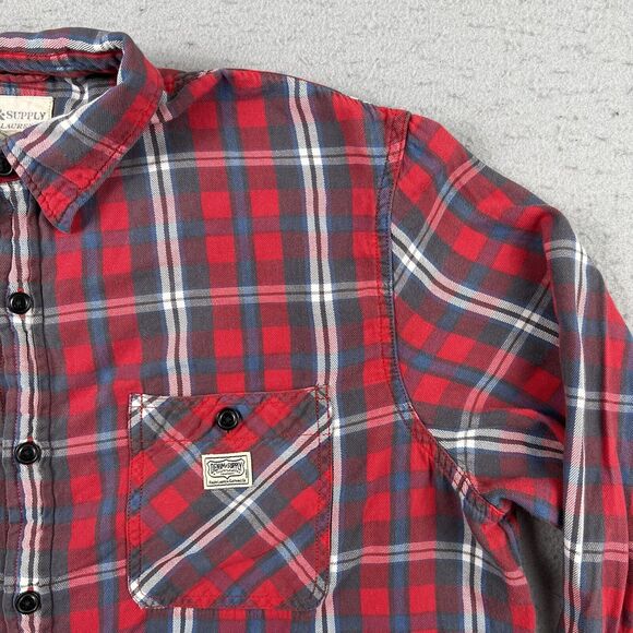 Denim & Supply Red White Blue Plaid Long Sleeve Collared Button Shirt Women’s XL - Picture 2 of 11